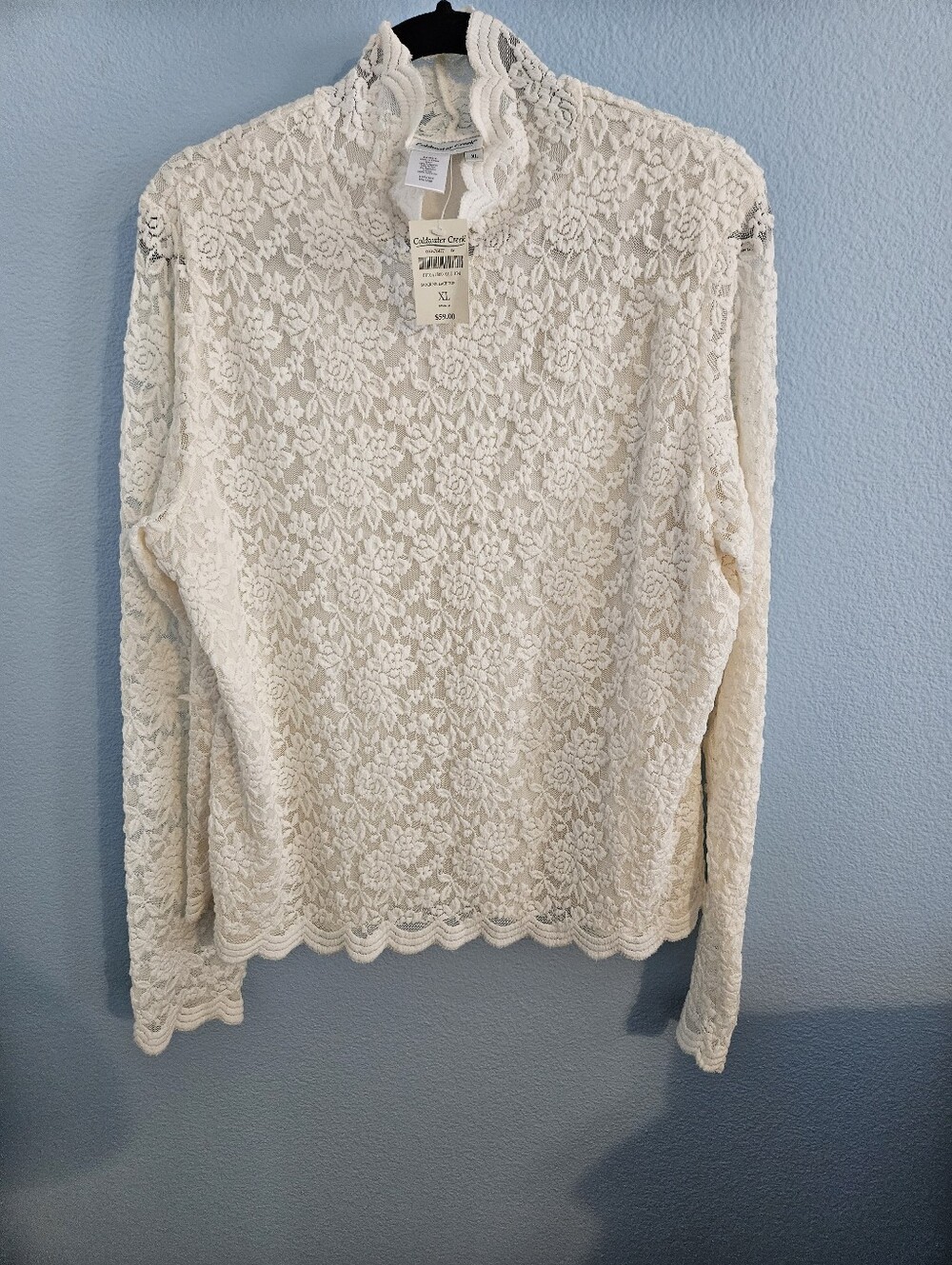Coldwater Creek Cream Lace Mock-Neck Top